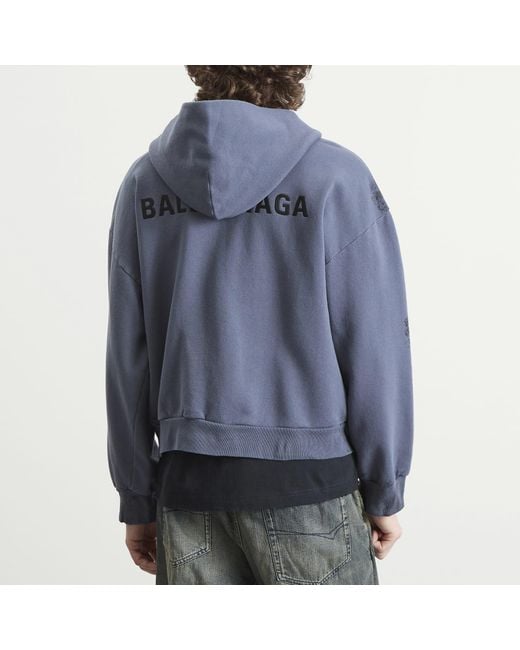 Balenciaga Blue Logo Zip-Up Hoodie for men