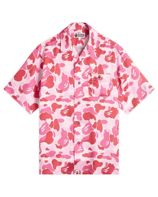 A Bathing Ape Pink Abc Camo Open Collar Ss Shirts for men