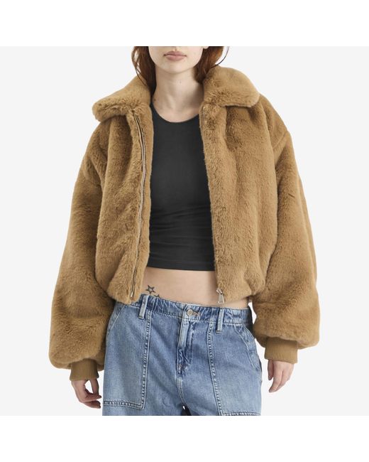 GOOD AMERICAN Brown Faux Fur Oversized Collared Coat