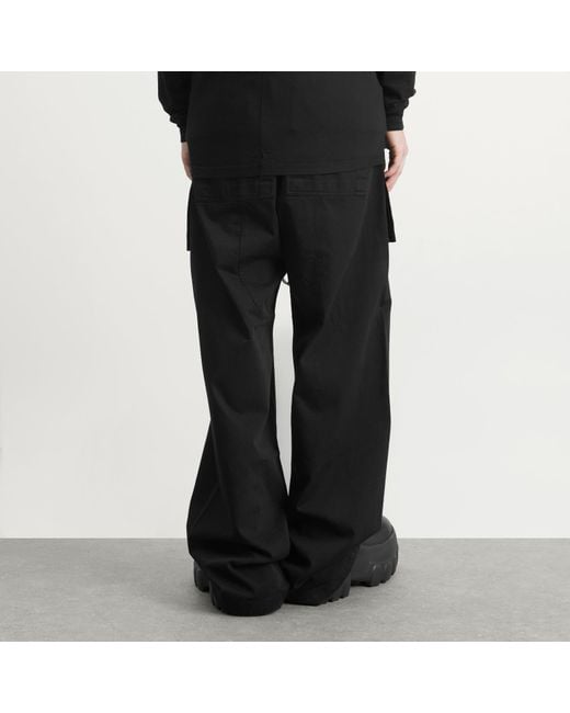 Rick Owens Black Creatch Drawstring Cargo Trousers for men