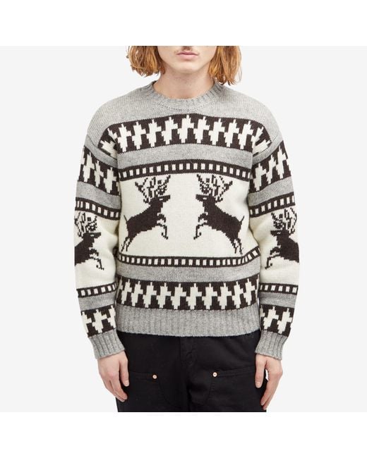 Beams Plus Multicolor Winter Pattern Crew Jumper for men