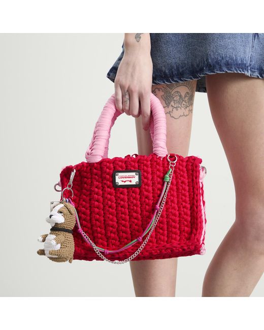 Charles Jeffrey Red Bulldog Charm Bucket Bag