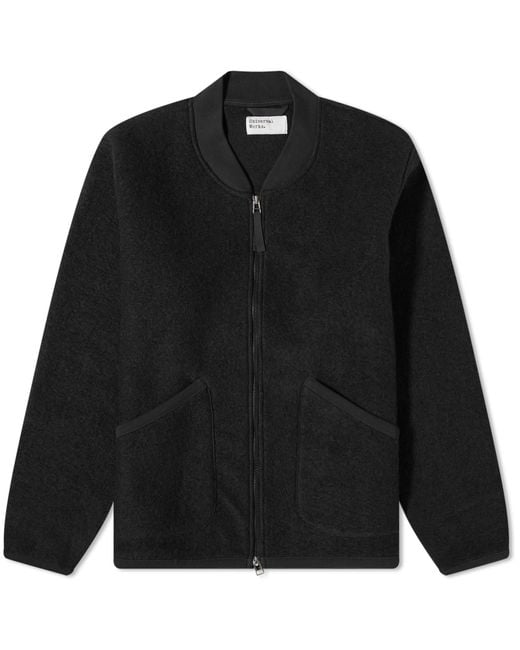 Universal Works Black Wool Fleece Zip Bomber Jacket for men