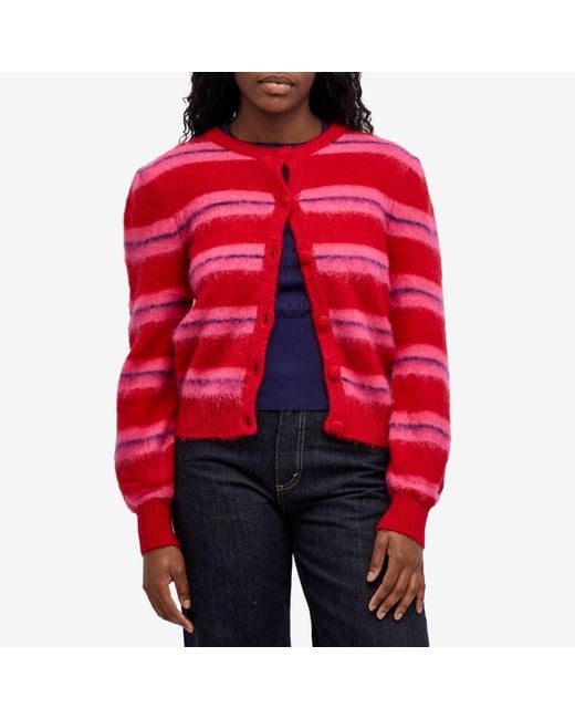 Damson Madder Cece Stripe Cardigan in Red | Lyst