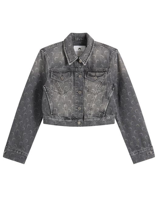 MARINE SERRE Gray Moon Laser Denim Crop Jacket