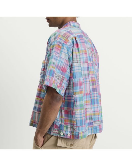 Beams Plus Blue Patchwork Madras Cabana Shirt for men