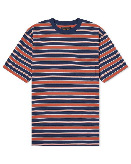 Beams Plus Blue Multi Stripe Pocket T-Shirt for men