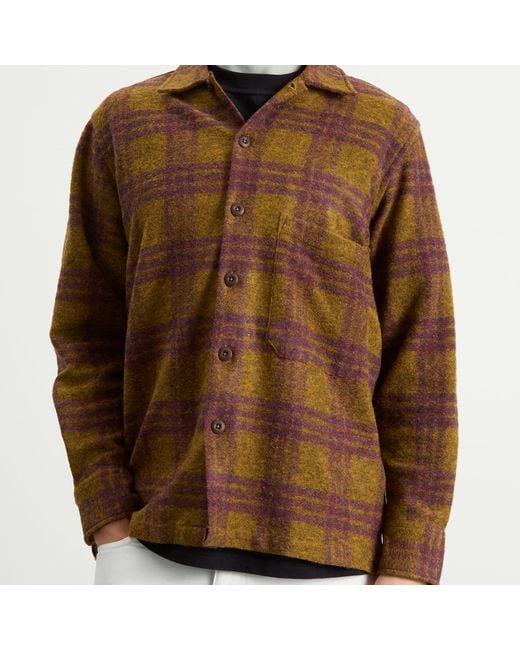 Universal Works Brown Dam Check Fatigue Shirt for men