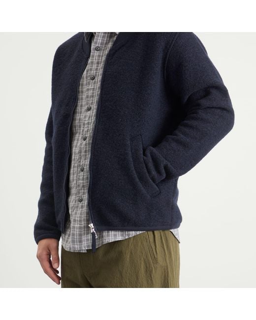 Universal Works Blue Wool Fleece Zip Bomber for men