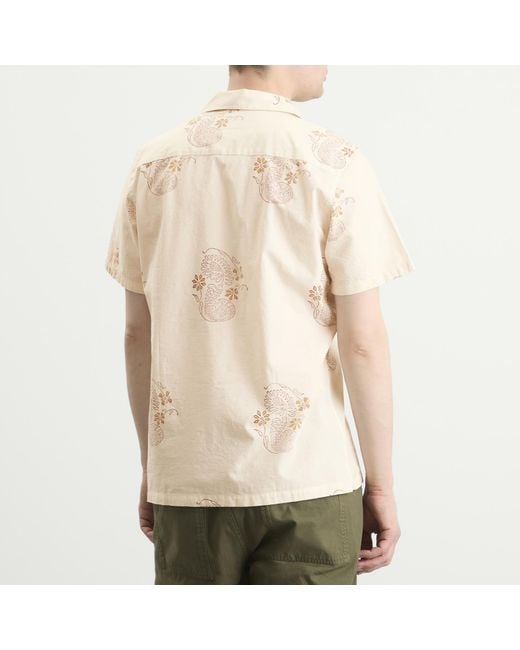 Drake's Natural Floral Block Print Camp Collar Shirt for men