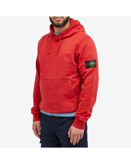 Stone Island Red Garment Dyed Popover Hoodie for men