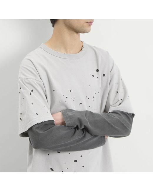 Beams Plus Layered Damage Long Sleeve T-Shirt in Gray for Men | Lyst