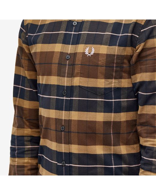 Fred Perry Brown Brushed Tartan Shirt for men