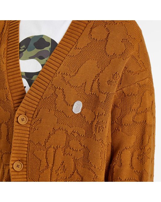 A Bathing Ape Brown Solid Camo Jacquard One Point Cardigan for men