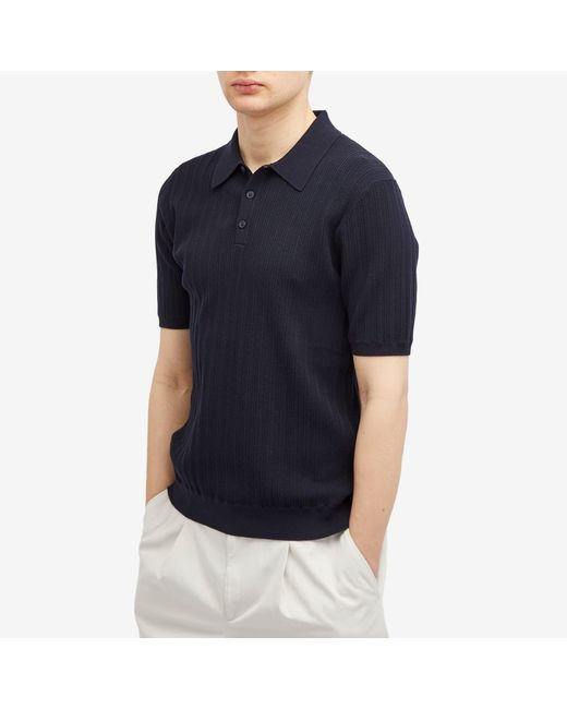 Wax London Blue Naples Knit Polo Shirt for men