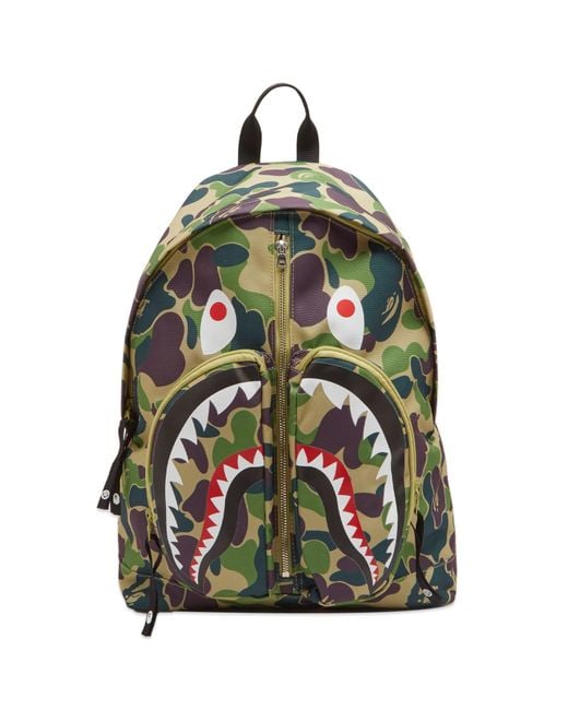 A Bathing Ape Green Abc Camo Shark Daypack for men