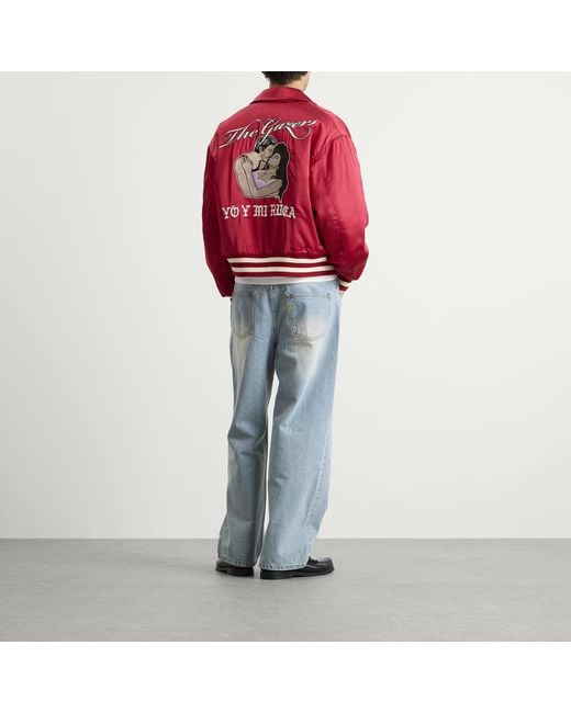 Second/Layer Red Second Layer Aces Satin Club Souvenir Jacket for men