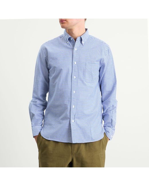Beams Plus Blue Button Down Gingham Oxford Shirt for men