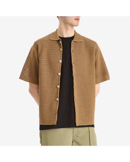 トップス AURALEE COTTON MESH KNIT SHIRT 3 Mesh Knit Half Sleeved Shirt in Dark Navy