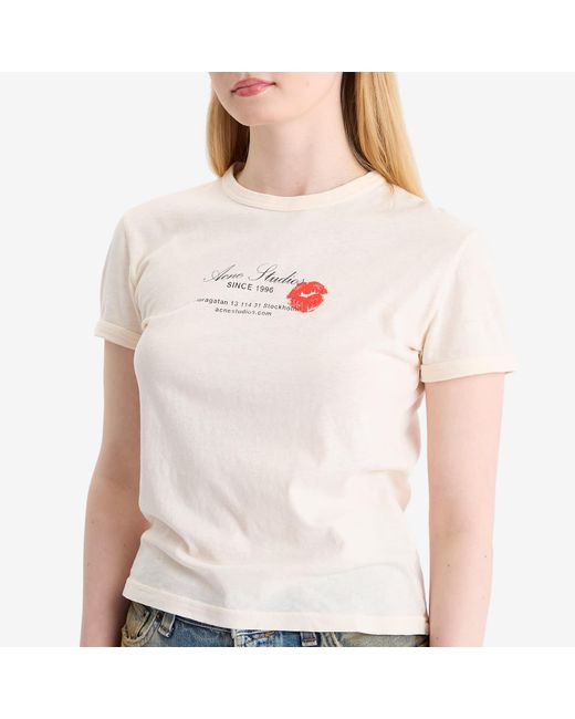 Acne Natural Etza Kiss Business Card Logo Shrunken T-Shirt