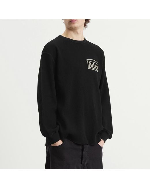 Aries Black Reversible Temple Waffle Long Sleeve T-Shirt for men