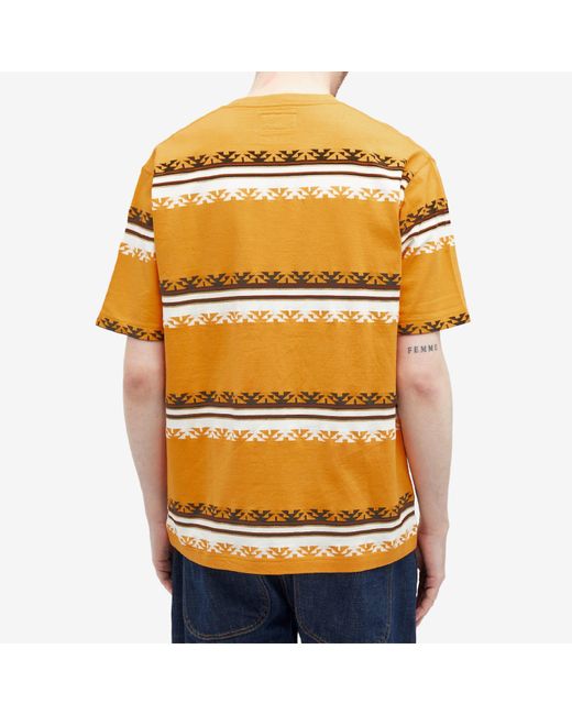 Beams Plus Yellow Jacquard Stripe Pocket T-Shirt for men