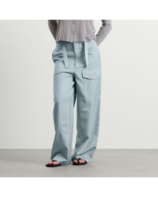 Auralee Blue Wool Herringbone Cargo Pants