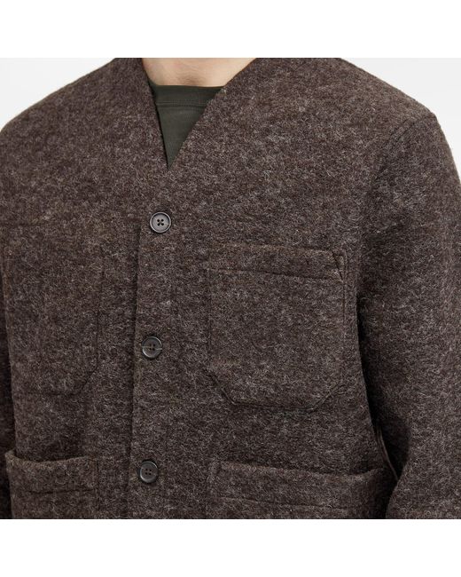 Universal Works Brown Wool Fleece Cardigan for men
