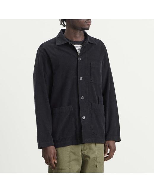 Universal Works Black Fine Cord Bakers Overshirt for men
