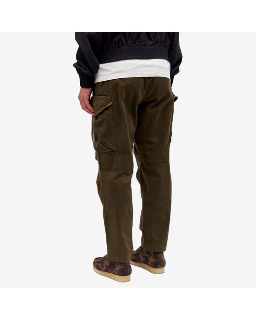 C P Company Green Stretch Sateen Loose Cargo Pants for men