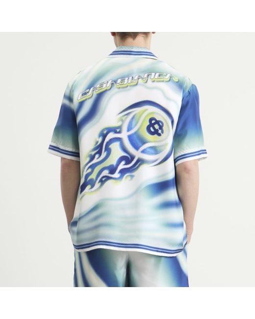Casablanca Blue Flaming Tennis Ball Cuban Collar Shirt for men