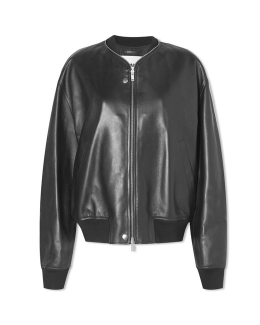 Jil Sander Black Leather Bomber Jacket