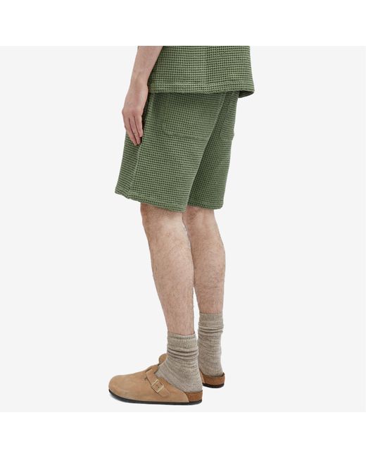 Universal Works Green Pike Waffle Lumber Shorts for men