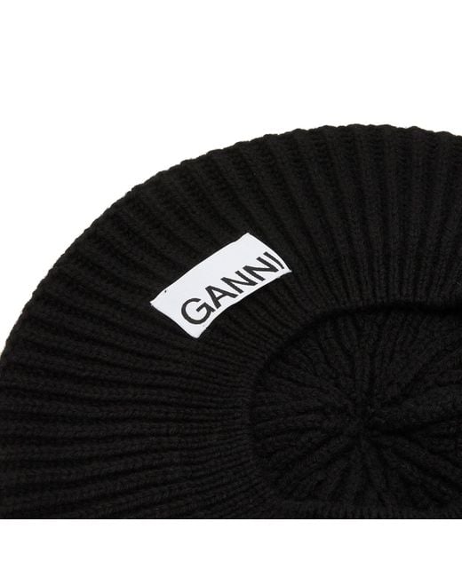 Ganni Black Structured Rib Beret