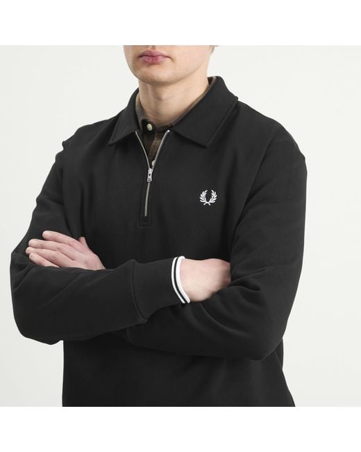 Fred Perry Black Half Zip Collared Sweatshirt for men