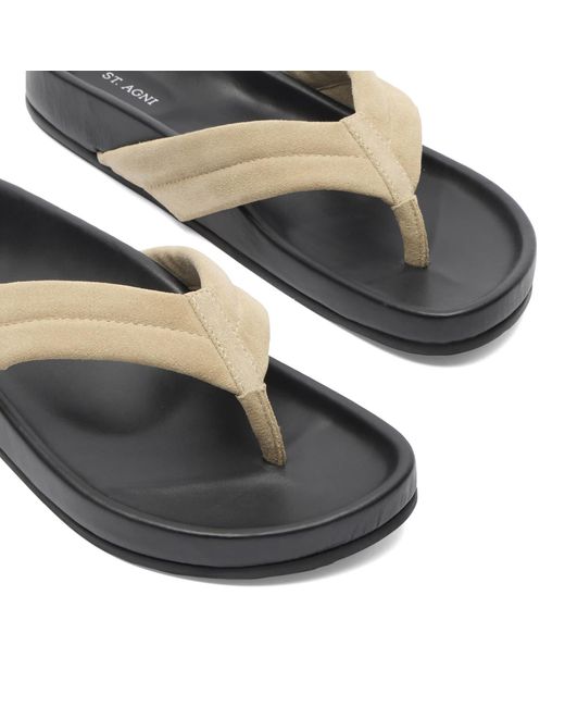 St. Agni Blue Suede Stitch Detail Thong Slide