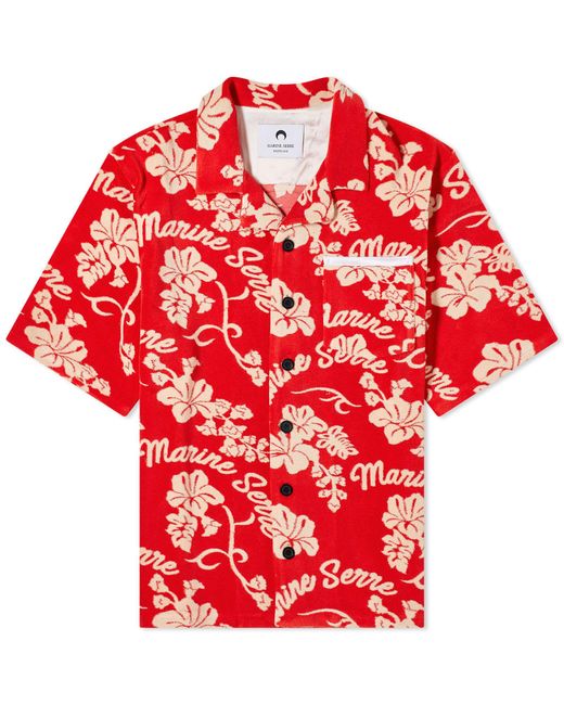 MARINE SERRE Red Jersey Jacquard Towels Bowling Shirt