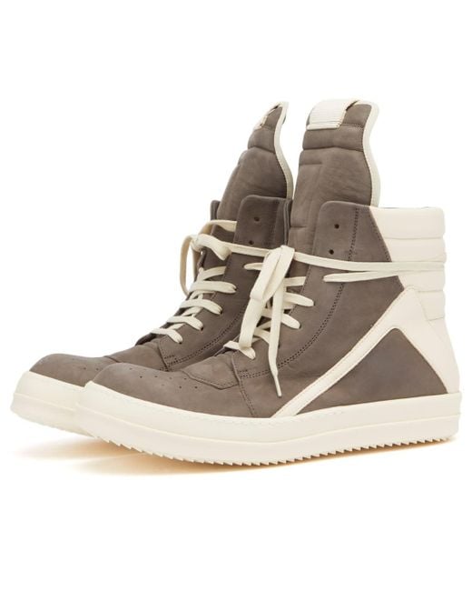 Rick Owens Brown Leather And Nubuck Geobasket Sneakers for men