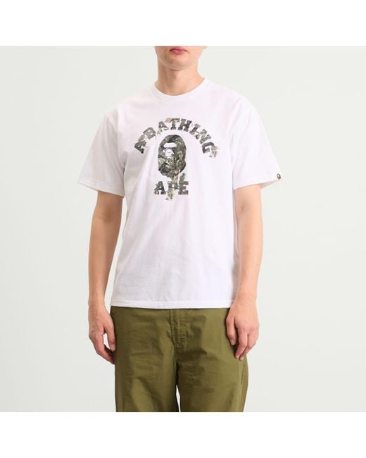 A Bathing Ape White Tree Edge Camo College T-Shirt for men