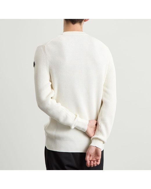 Moncler White Cotton Woven Crew Neck Jumper for men