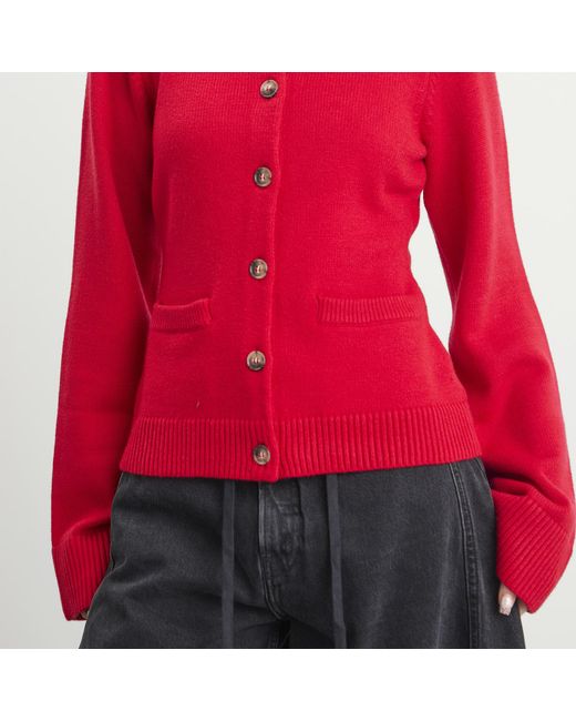 GOOD AMERICAN Red Button Front Knit Cardigan