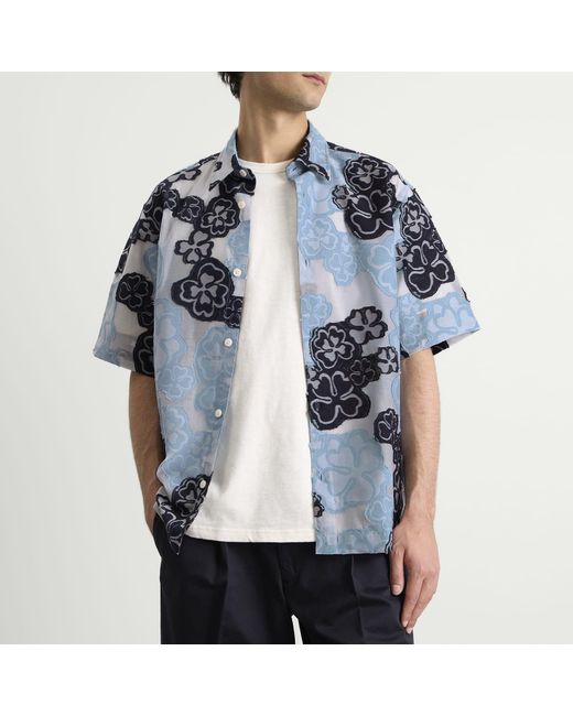 NN07 Blue Freddy Embroidered Short Sleeve Shirt for men