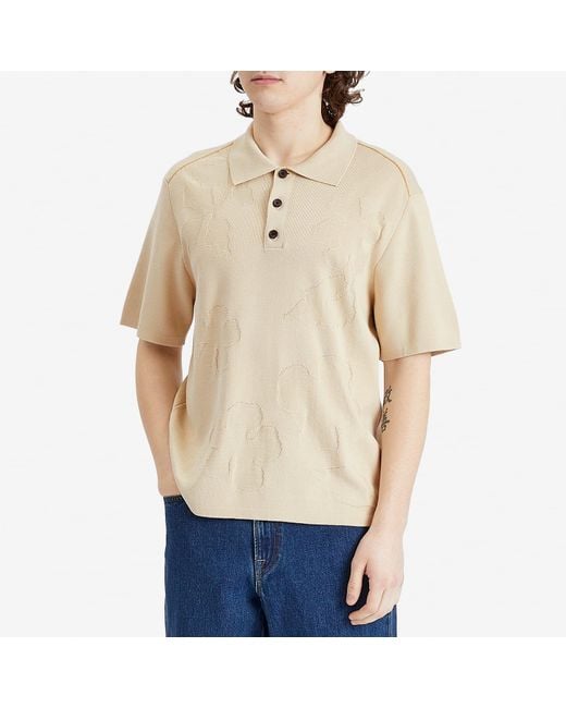 Paul Smith Natural Tonal Flower Knit Polo Shirt for men