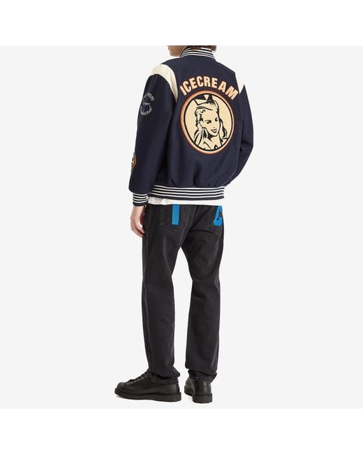 ICECREAM Blue Collegiate Patch Varsity Jacket for men