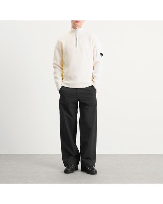 C P Company White Half Zip Lambswool Jumper for men