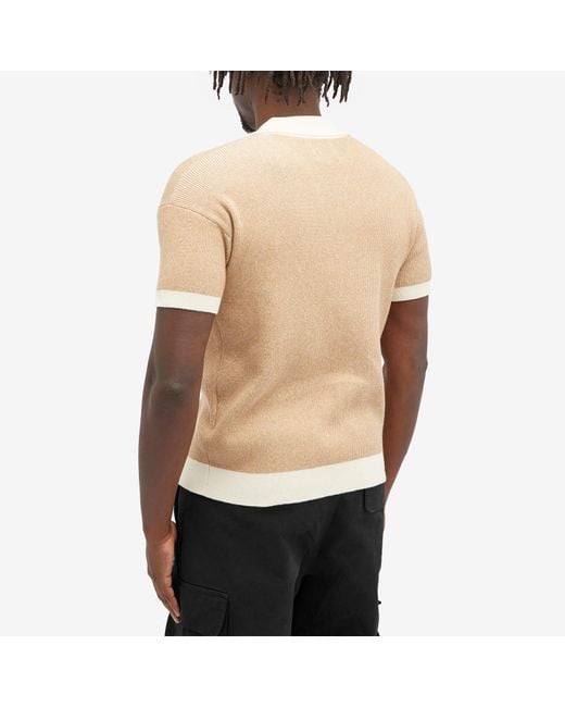 Rhude Natural Contrast Knit Button-Up Polo Shirt for men
