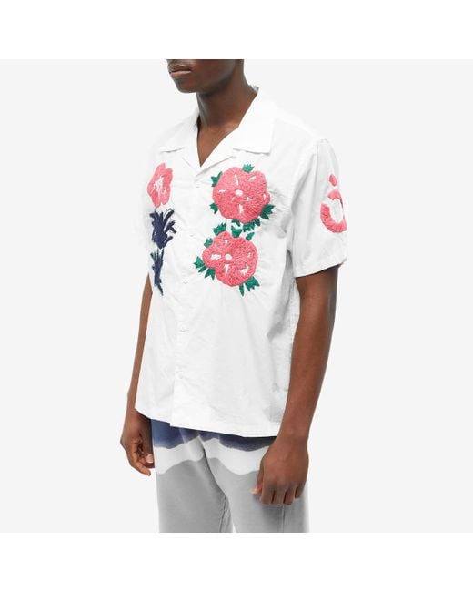 Noma T.D Flower & Cactus Hand Embroidery Vacation Shirt in White