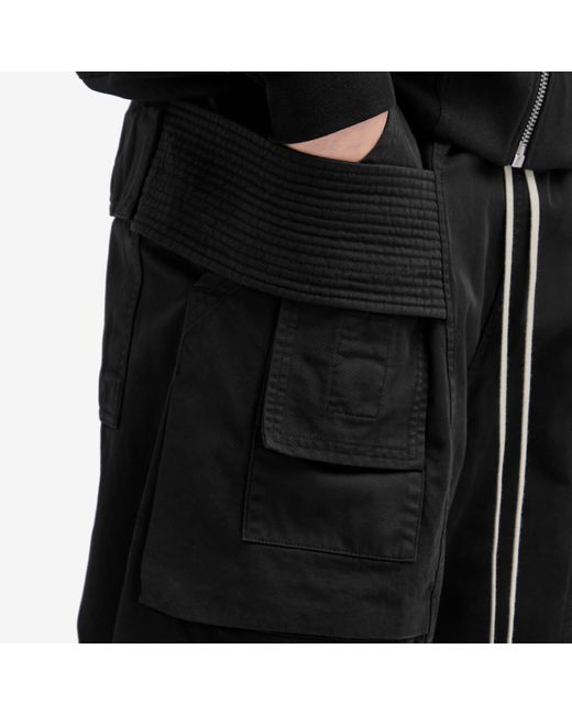 Rick Owens Black Cotton Twill Drawstring Cargo Pants for men