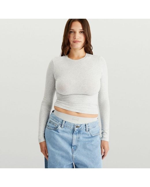 Skims Gray Cotton Jersey Long Sleeve T-Shirt