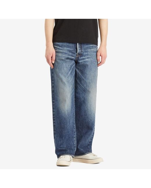 Visvim Blue Social Sculpture 01 14 Oz Wide Leg Damaged 42 Jeans for men